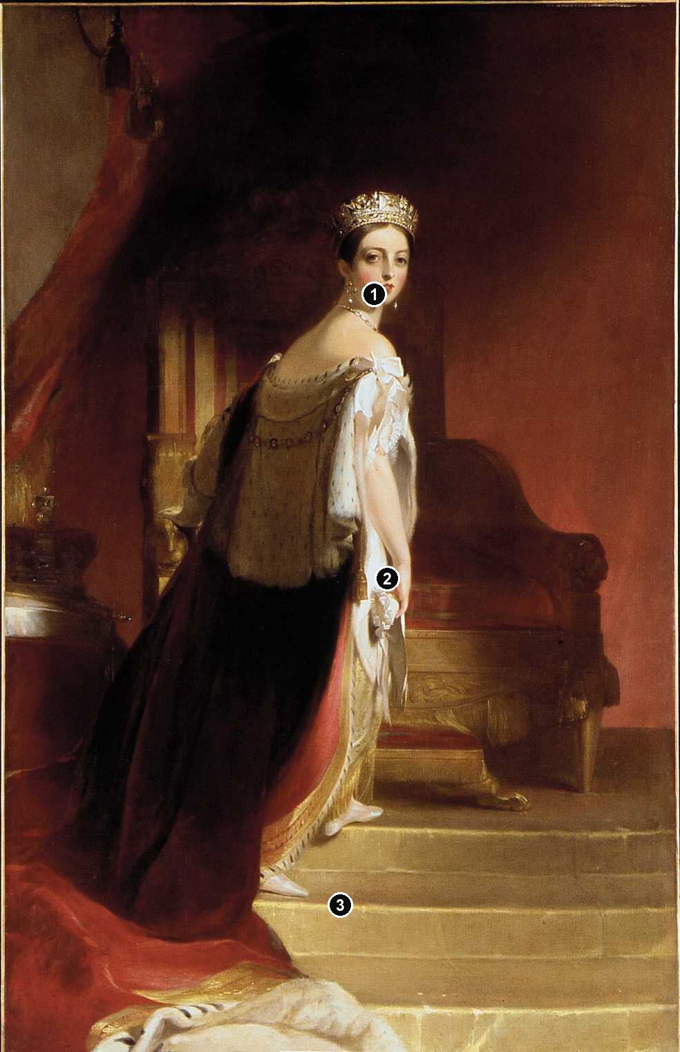 Annotated details from Queen Victoria Full-Length by Thomas Sully